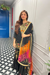 Multicolour Black Embroidered Suit